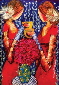 Shazly Khan, The beauty of having a cup of tea with your sister, 24 x 36 Inch, Acrylic on Canva, Figurative Painting, AC-SZK-040